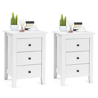 LIFEZEAL 2x Bedside Tables Wood Side Table Nightstand Storage Cabinet w/3 Drawers White